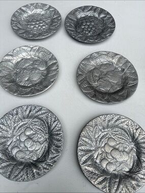 Ashley Stewart Silver Embossed Fruit Motif Coasters or Small Plates - Set of 6